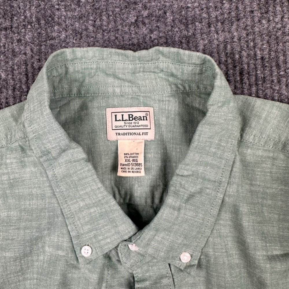 LL Bean Short Sleeve Button Down Shirt Mens XXL Traditional Fit Sage Green - Picture 4 of 9